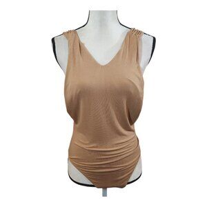 NA-KD Open Back V-neck Jersey Knit Bodysuit Minimalist Neutral Women's Medium